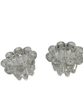 Vintage Clear Glass Taper Candle Holder Set  54a
